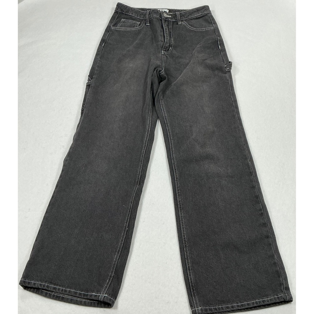 BP Women Black Contrast  Wide Leg Carpenter Jeans Size 26 High Rise Utility